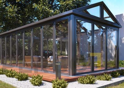 Sunroom with openable roof, foldable doors