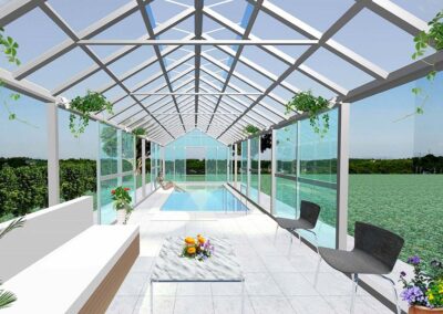 swimming pool enclosure glazing shade pergola